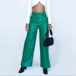 Princess Polly green leather pants